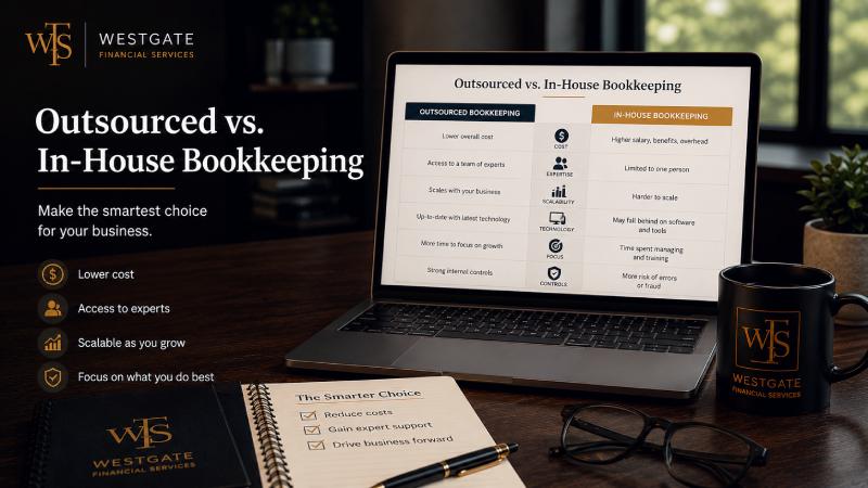 Balance scale representing the outsourced versus in-house bookkeeping decision for Texas small business owners