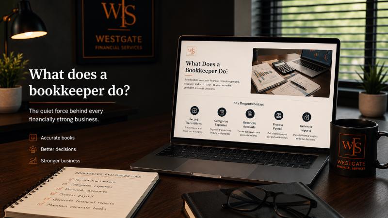 Senior WestgateFS bookkeeper reviewing monthly financial records at their desk — illustrating the operational scope of professional bookkeeping